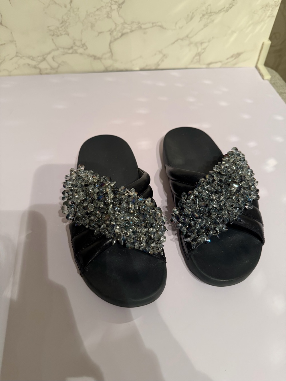 Tory Burch Black Crystal Embellished Slide Sandals